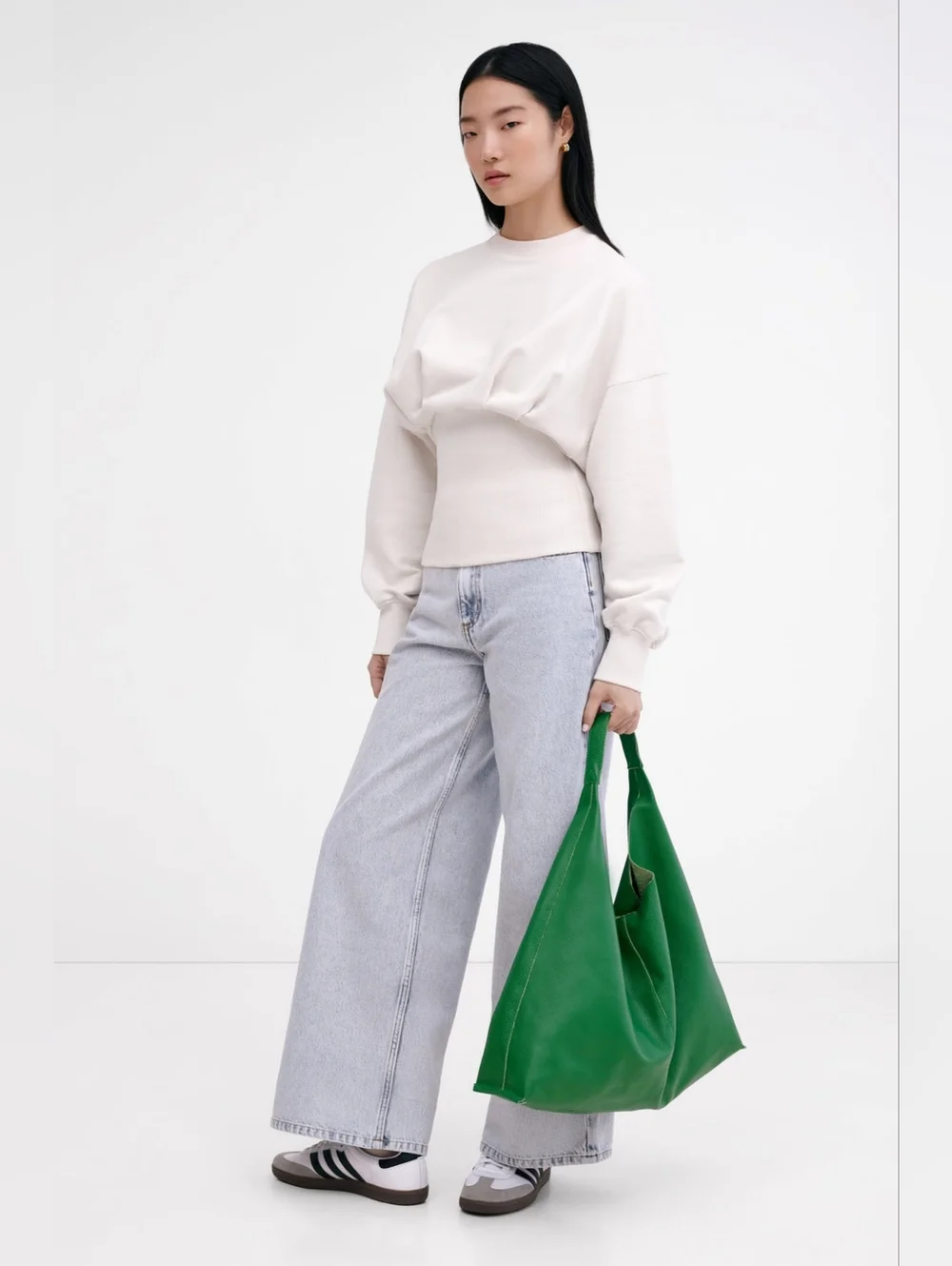 Marcella NYC Maris Sweatshirt European French Terry Puff-Sleeve Cream Large - Picture 4 of 8